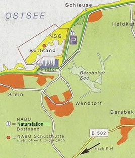 Skizze / NABU- Naturstation (i) und Schutzhütte (roter Punkt)
